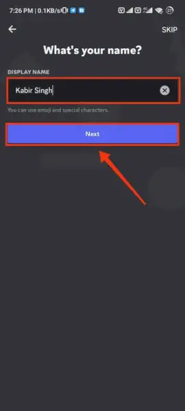 Immettere il nome visualizzato e fare clic su Avanti