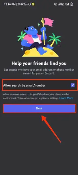 Abilita la ricerca tramite e-mail e tocca Avanti