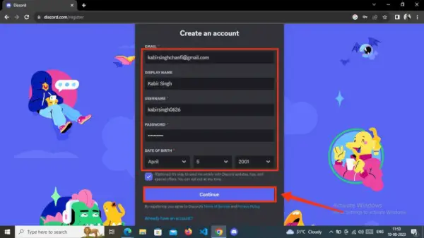 Aggiungi i tuoi dettagli di base e fai clic su Continua