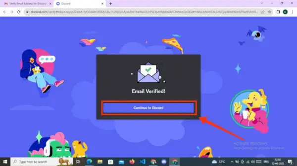 Fai clic su Continua su Discord