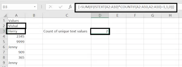 Policz unikalne wartości tekstowe w programie Excel.