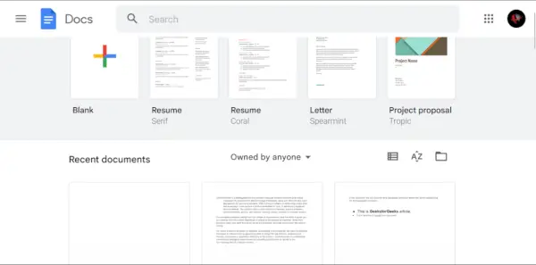 Ouverture de Google Documents