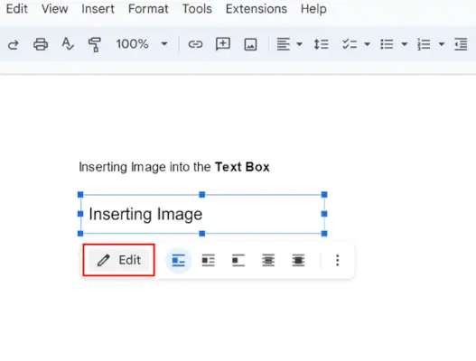 Klicken Sie auf Textfeld und wählen Sie Bearbeiten