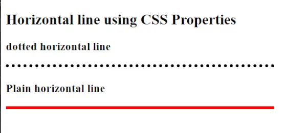 horizontali linija naudojant CSS pavyzdinę išvestį