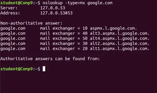 nslookup -type=mx google.com