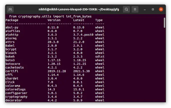 Výpis zastaraných balíkov s Python PIP
