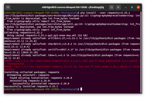 Prechod na staršiu verziu balíkov pomocou Python PIP