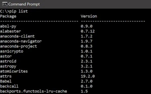 Získanie zoznamu lokálne nainštalovaných modulov pomocou Python PIP