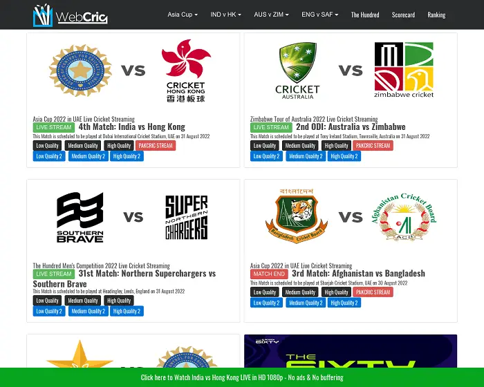 MyLiveCricketin vaihtoehdot