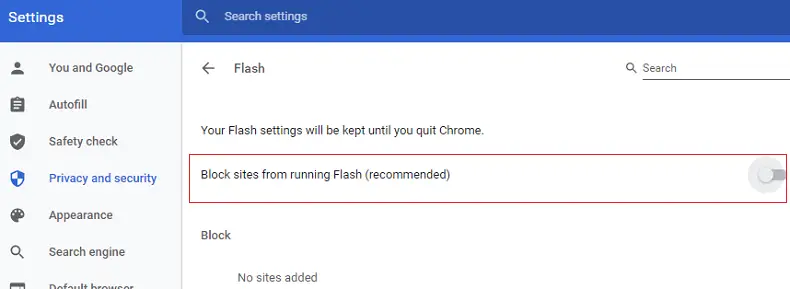 Zapněte Flash v Chrome