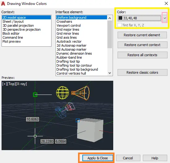 Цвят на фона на AutoCAD