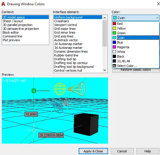 AutoCAD taustaväri