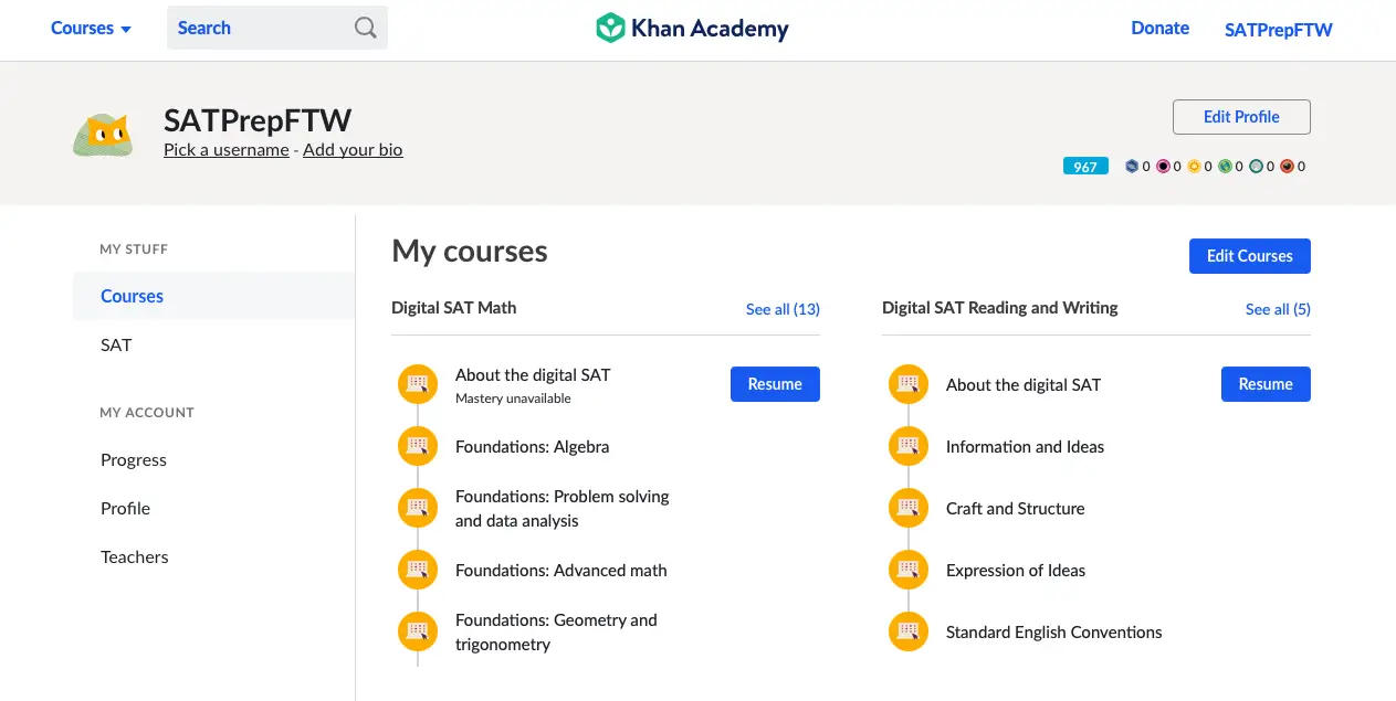 Screenshot der Khan Academy