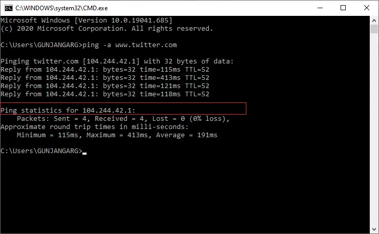 Obtener el nombre de host de la dirección IP