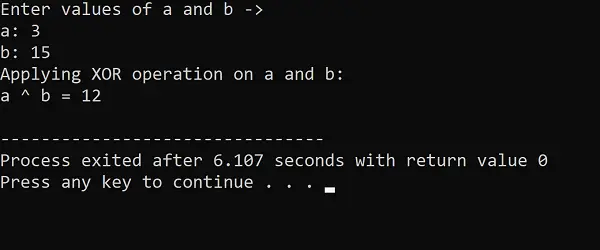 C++ אופרטור XOR Bitwise