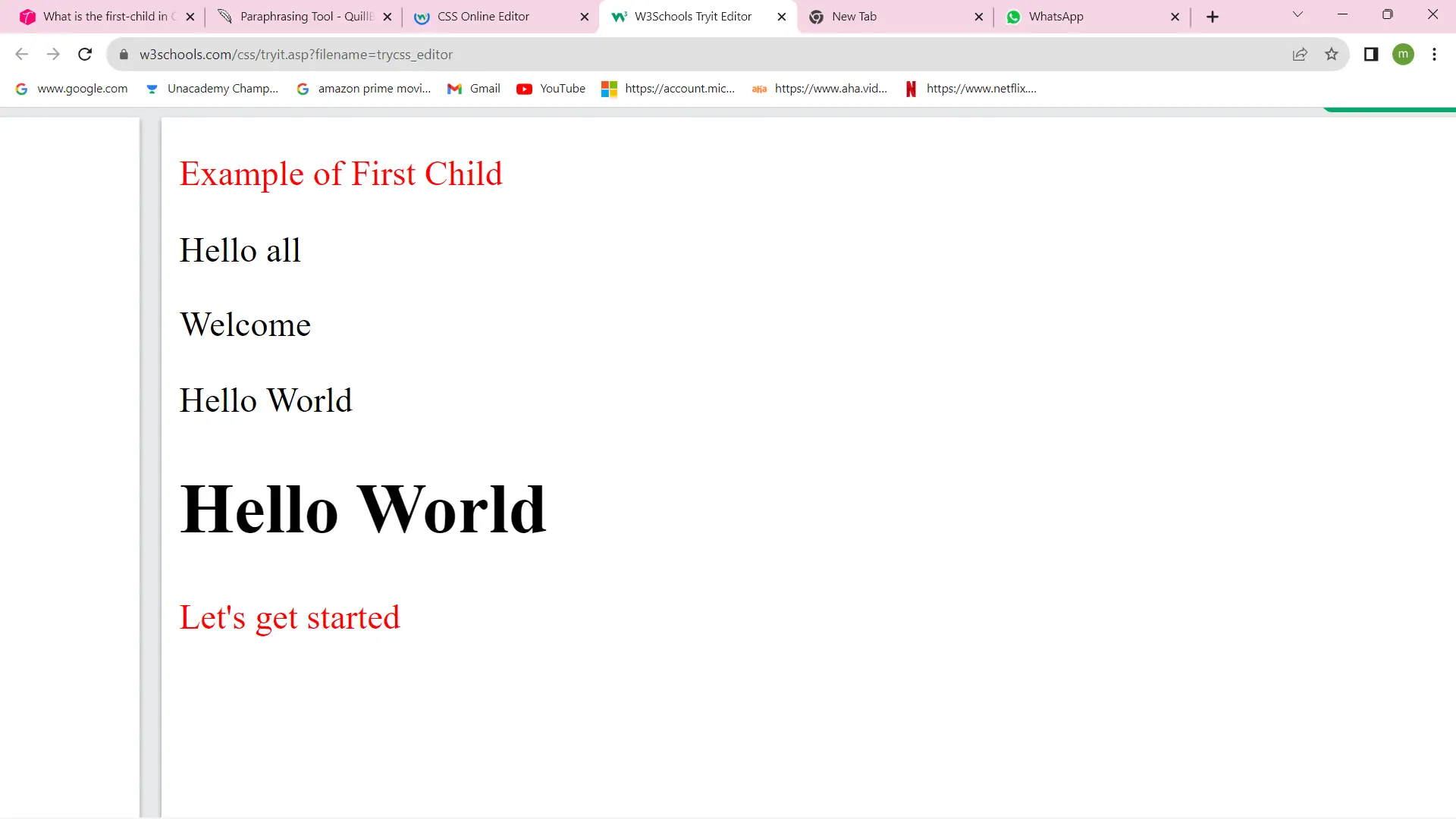 CSS First Child