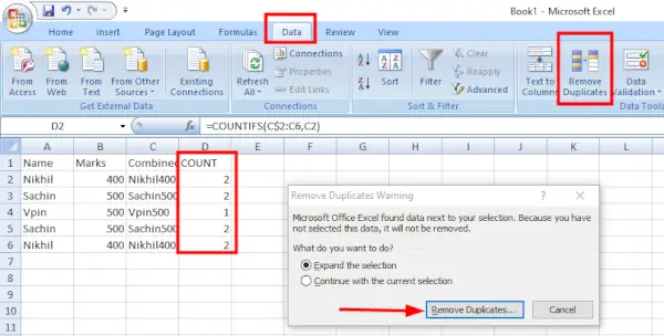 Excel noņemt dublikātus