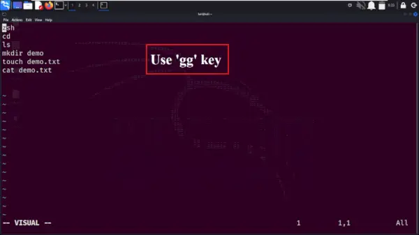 Pomocou klávesu gg sa presuniete na začiatok súboru