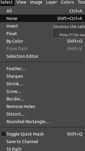 ביטול הבחירה של GIMP