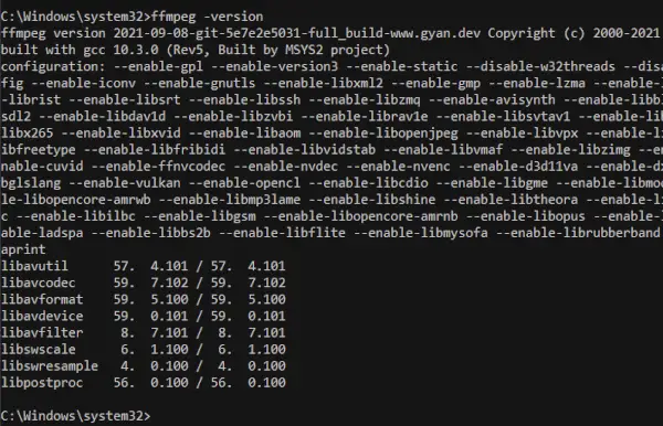 verifiera ffmpeg-installation på Windows
