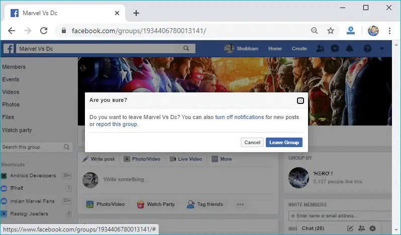 Cómo eliminar el grupo de Facebook