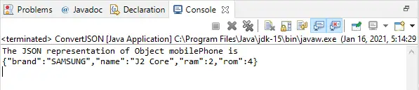 Convertiți obiectul Java în JSON