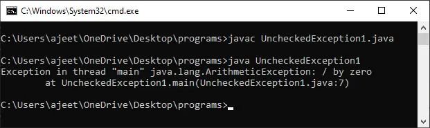 Typer unntak i Java