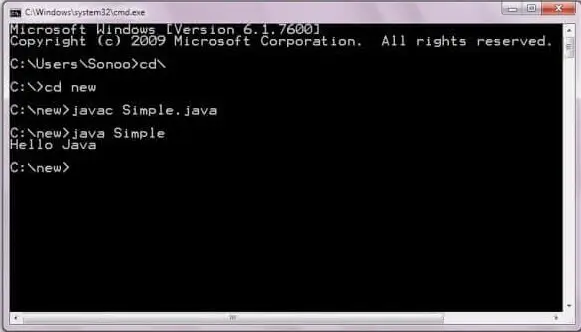 como compilar e executar um programa simples de java