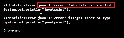 Errore previsto per l'identificatore in Java