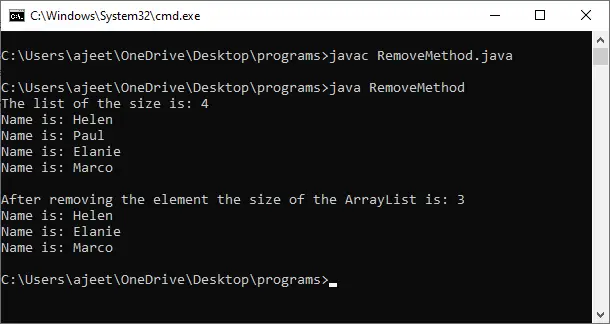 Eliminar un elemento de ArrayList en Java