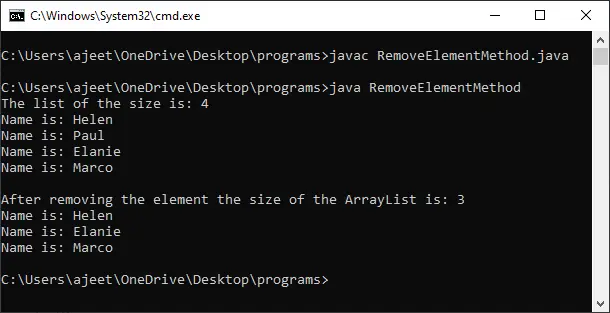 Rimuovi un elemento da ArrayList in Java