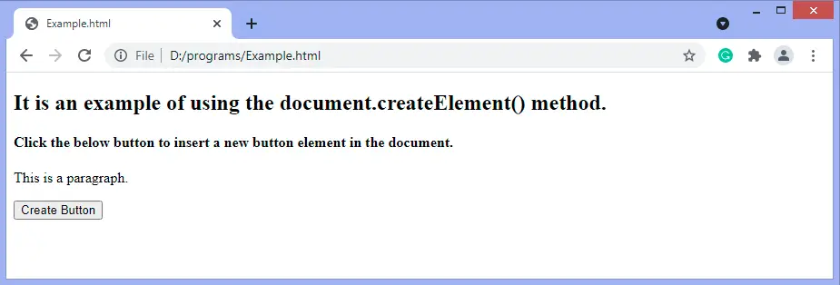 Elemento di creazione JavaScript