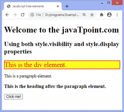 JavaScript nasconde elementi