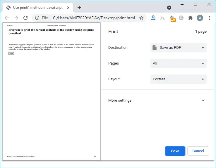 JavaScript-Methode print()