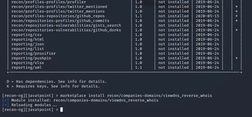 Nástroj Recon-ng Information Gathering Tool v Kali Linuxe