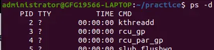 ps -d parinktis, skirta nurodyti Linux sistemoje veikiančius procesus
