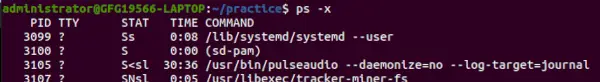 ps -x parinktis, skirta nurodyti Linux sistemoje veikiančius procesus