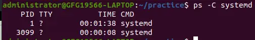 ps -C parinktis, kad pateiktų „Linux“ veikiančių procesų sąrašą