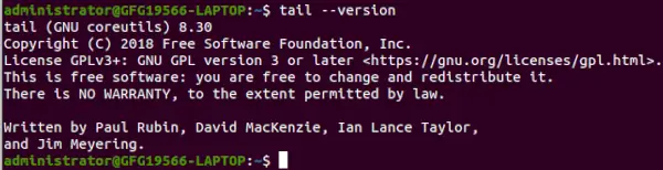 Lai pārbaudītu astes komandas versiju operētājsistēmā Linux