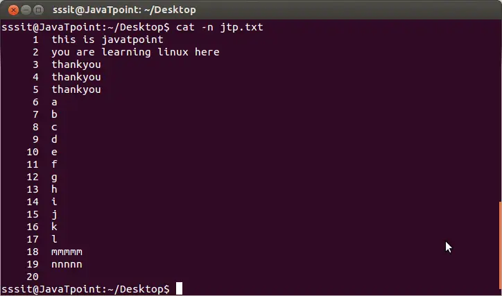 Linux cat Display broj retka1