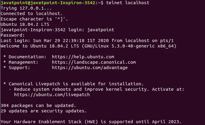 Linux telnet Komutanlığı