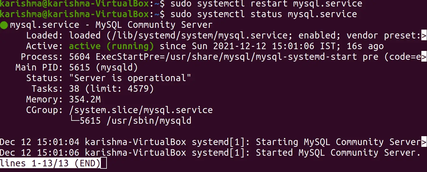 Restartējiet MySQL Ubuntu