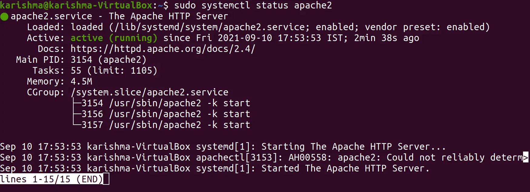 Redémarrez Apache Ubuntu