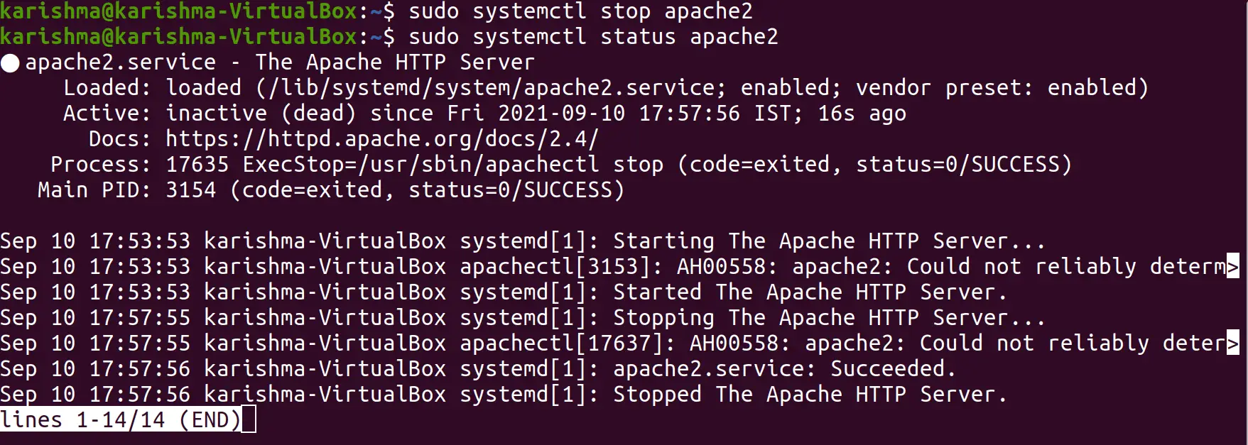 Reiniciar Apache Ubuntu