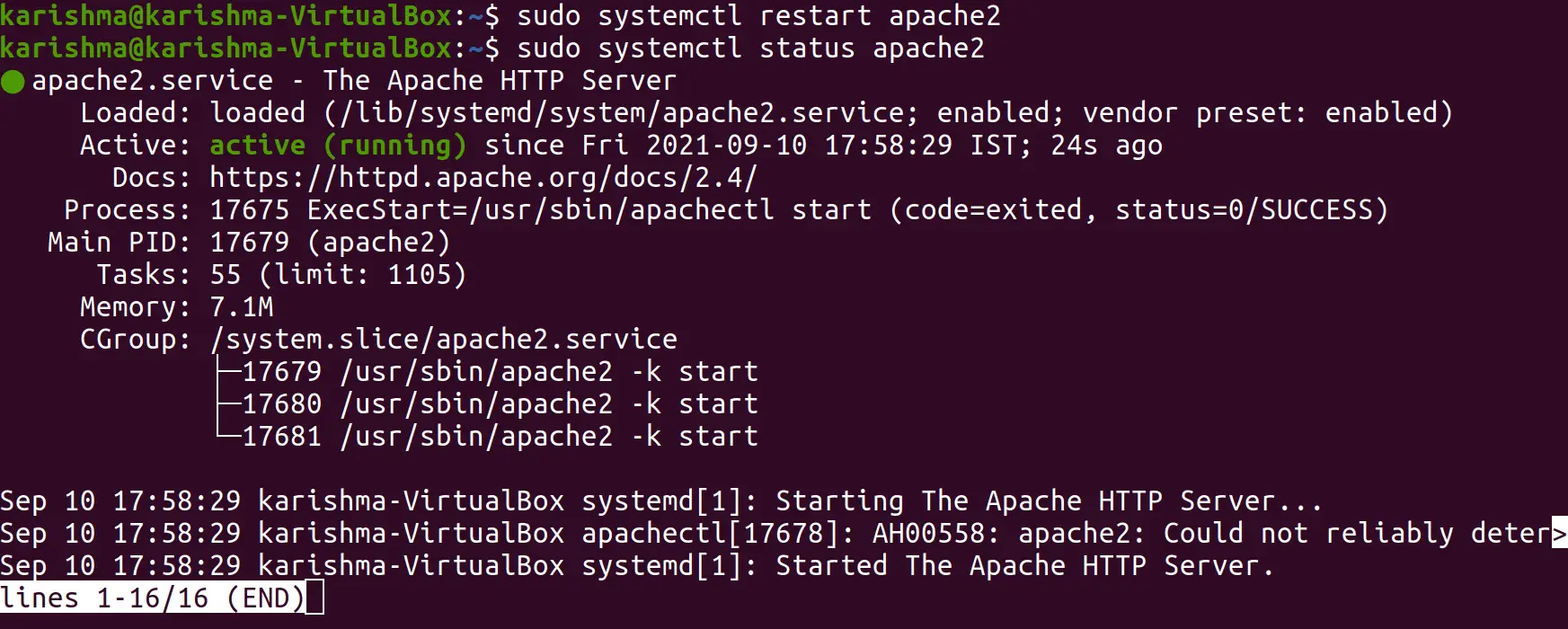 Перезапустіть Apache Ubuntu