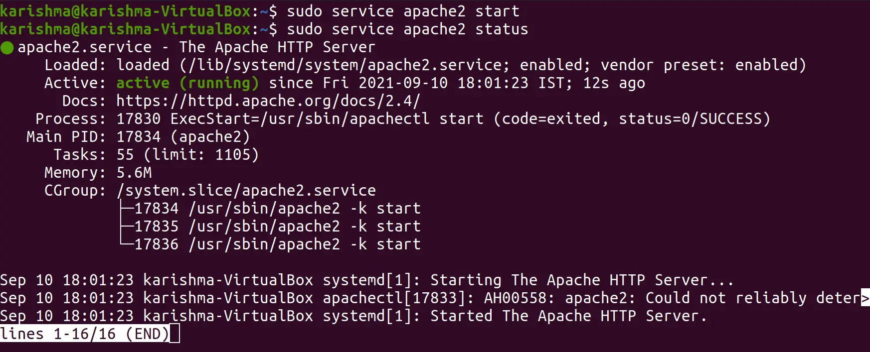 Reiniciar Apache Ubuntu