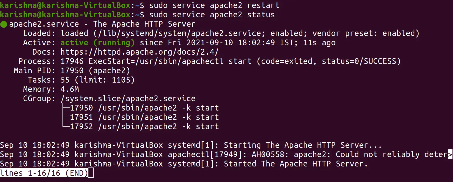 Reinicieu Apache Ubuntu