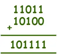 Tilføj binære tal (11011) og (10100)