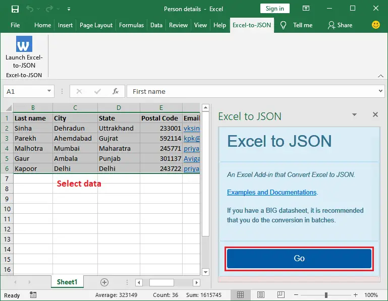 ExcelをJSONに変換するにはどうすればよいですか?