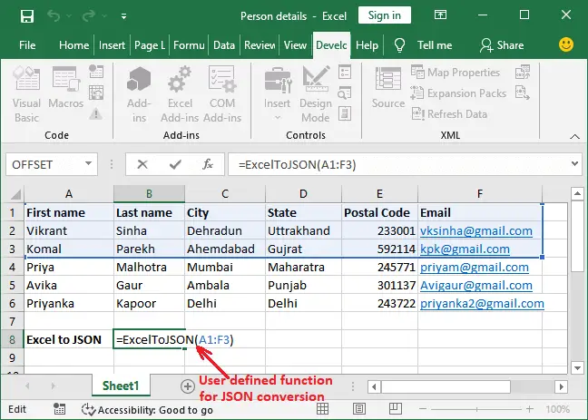 Excel'i JSON'a nasıl dönüştürebilirim?